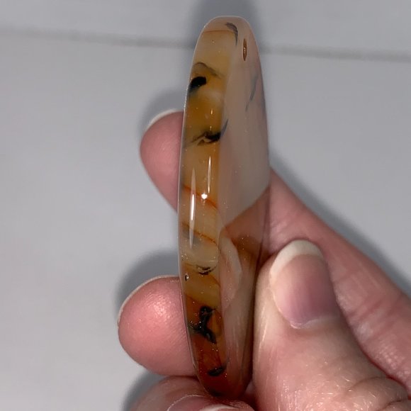 Oval Dragon Veins Agate Orange and White Focal Pendant - Picture 5 of 8